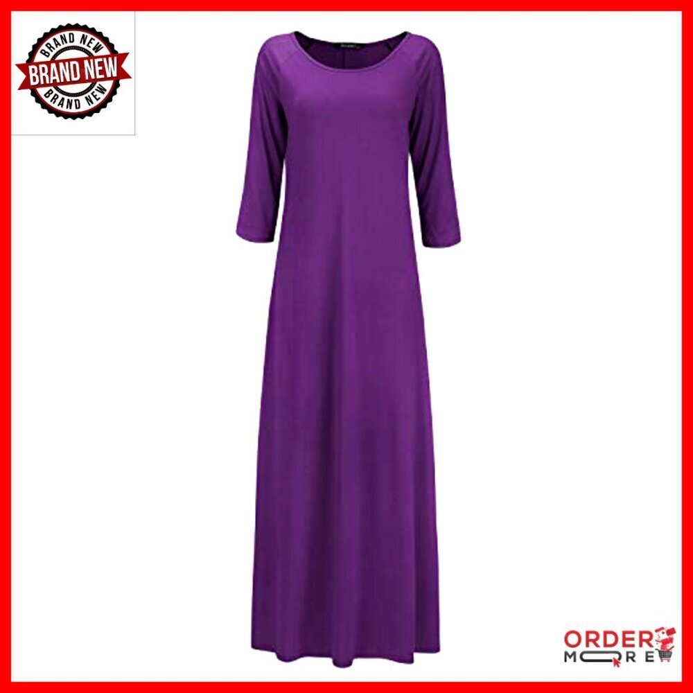 Oversized 3/4 Sleeve Maxi Dress Casual Comfort Stretch Cotton Polyester Blend - Picture 3 of 7